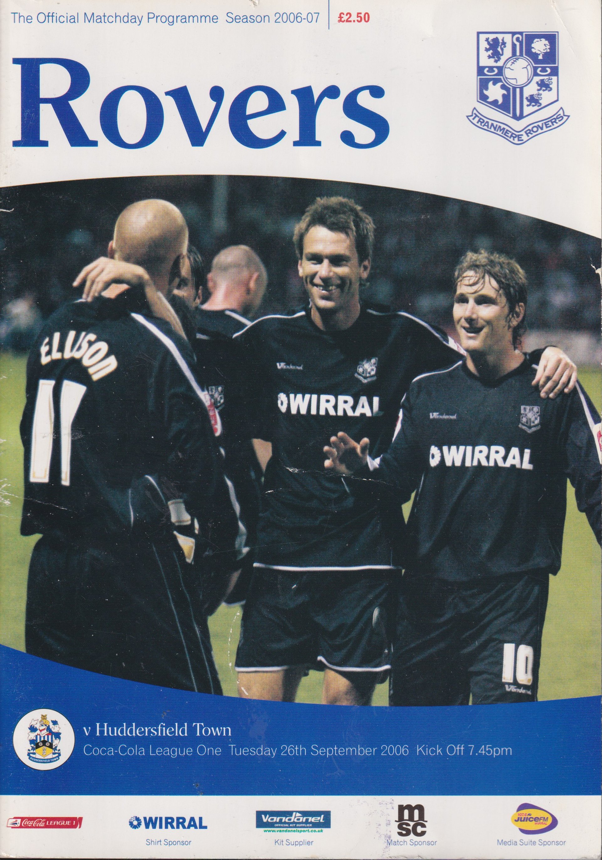 Tranmere Rovers v Huddersfield Town match programme